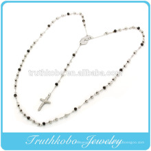 2015 mode Beckham Mère Marie et religieux Jésus Croix charme avec Black 5mm perles chapelet en acier inoxydable pendentif collier